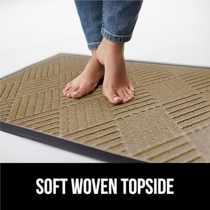 GORILLA GRIP 100% Waterproof All-Season WeatherMAX Doormat US Designed Natural Rubber, Stain and Fade Resistant, Low Profile Indoor Outdoor Door Mats, Easy Clean Patio Mat, 29x17, Beige Diamond