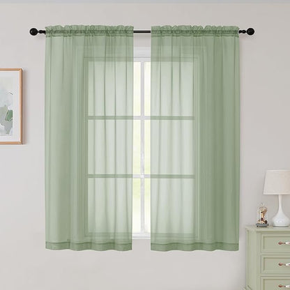 Sheer Sage Green Curtains for Bedroom Living Room 54 Inch Length 2 Panels Set, Solid Soft Airy Light Filtering Window Treatments, Modern Rod Pocket Drapes, Sage Green, 42" Wx54 L Inches
