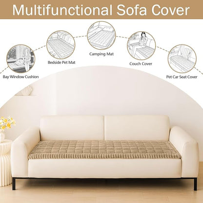 hyha Couch Covers for Dogs Washable, Non Slip Plush Dog Sofa Protectors, Fuzzy Pet Couch Covers for 3 Cushion Sofa Pet Friendly (Khaki, 27.6" x 70.9")