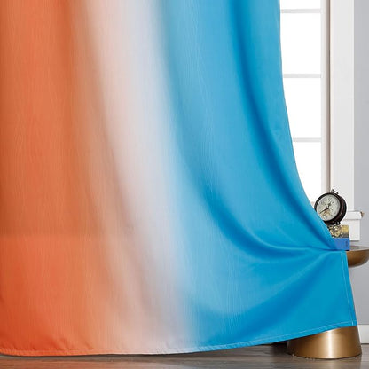 Ombre Orange and Blue Blackout Curtains 45 Inch Length 2 panels, Full Room Darkening Curtains for Bedroom, Thermal Insulated Gradient Drapes, Full Light Blocking Curtains with Grommet, 52x45 Inch