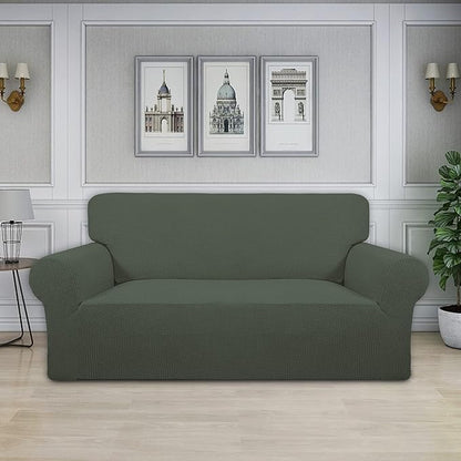 Easy-Going Stretch Oversized Loveseat Slipcover 1-Piece Sofa Cover Furniture Protector Couch Soft with Elastic Bottom for Kids Polyester Spandex Jacquard Fabric Small Checks Olive Green