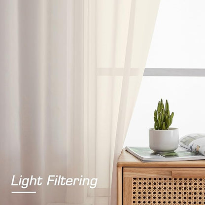 OWENIE Cream Sheer Curtain 96 Inch Long 2 Panels Set, Light Filtering Clear Rod Pocket Soft Sheer Curtain 95 for Bedroom/Living Room, 2Pcs, Each 42" W x 96" L, Cream