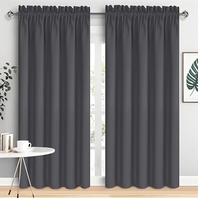 DWCN Dark Grey Blackout Curtains for Bedroom, Thermal Insulated Energy Saving Room Darkening Curtains for Living Room (W60 x L84 inch, Set of 2 Panels, Top of Rod Pocket)