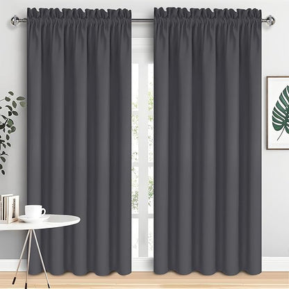 DWCN Dark Grey Blackout Curtains for Bedroom, Thermal Insulated Energy Saving Room Darkening Curtains for Living Room (W60 x L84 inch, Set of 2 Panels, Top of Rod Pocket)