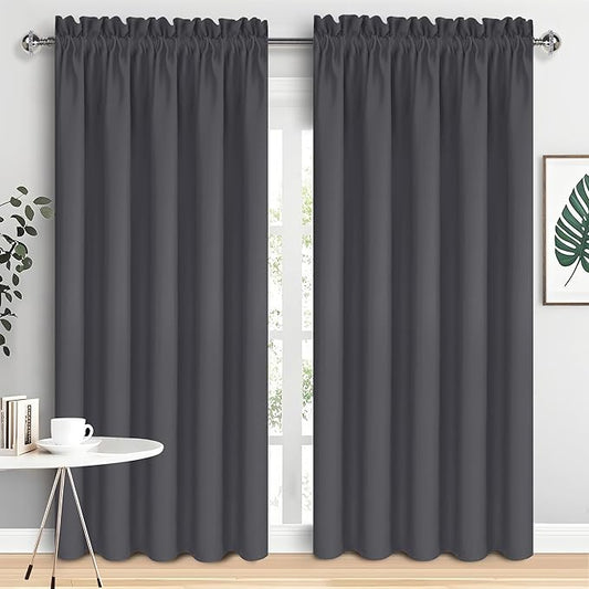 DWCN Dark Grey Blackout Curtains for Bedroom, Thermal Insulated Energy Saving Room Darkening Curtains for Living Room (W60 x L84 inch, Set of 2 Panels, Top of Rod Pocket)