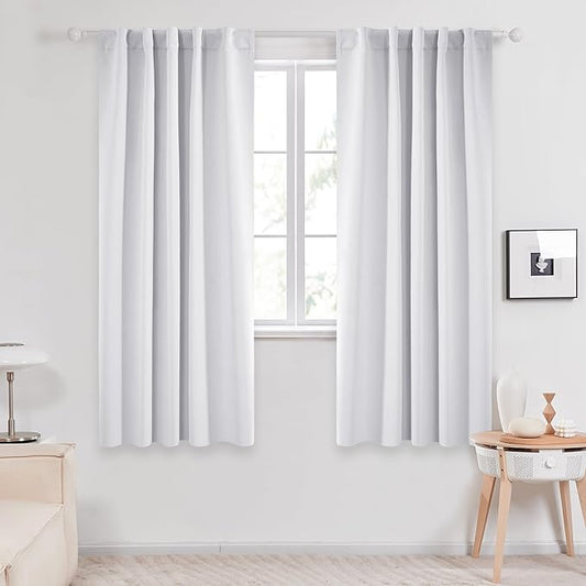 Deconovo Blackout Curtains, Thermal Insulated, W42 x L63 2 Panels, Back Tab, Machine Washable, Room-Darkening Drapes for Bedroom/Living Room Star White