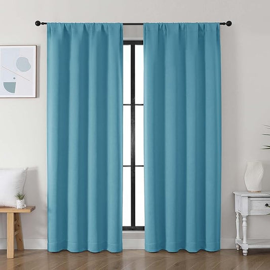 Simplebrand Ava Turquoise Blackout Curtains for Bedroom 72 Inch Length 2 Panels Set, Privacy Thermal Insulated Rod Pocket Door Window Curtains for Patio French Front Door, W40 x L72 Inch