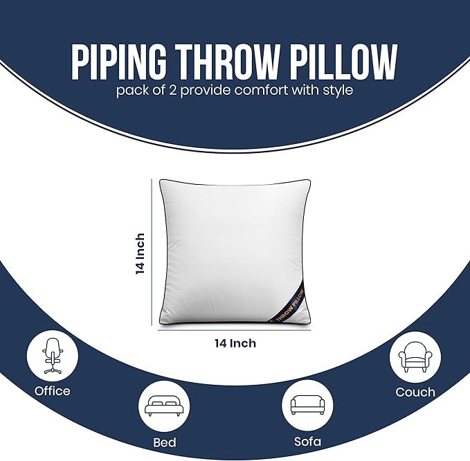 Utopia Bedding Throw Pillow Inserts (Pack of 2, White), 14 x 14 Inches Decorative Indoor Pillows for Sofa, Bed, Couch, Cushion Sham Stuffer