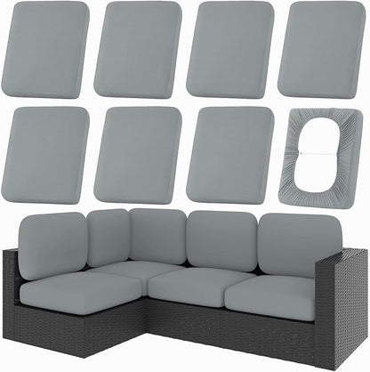 hyha 8Pcs Patio Cushion Covers, Stretch Outdoor Couch Cushion Covers Replacement, Washable Outdoor Chair/Sofa Slipcovers for Patio Furniture Cushions Protector with Elastic Bottom(Gray,Cover Only)
