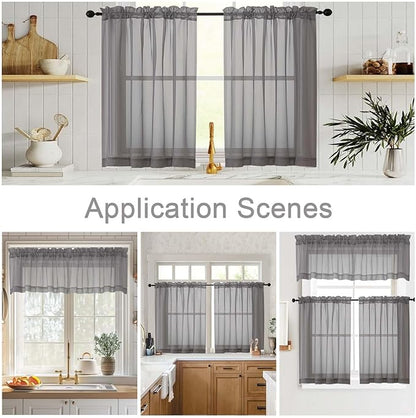Grey Kitchen Curtains 30 Inch Length Tier 2 PCS, Solid Soft Half Curtains for Windows, Grey Sheer Rod Pocket Drapes for Bathroom Basement Small Window Curtain, 42" Wx30 L Inches