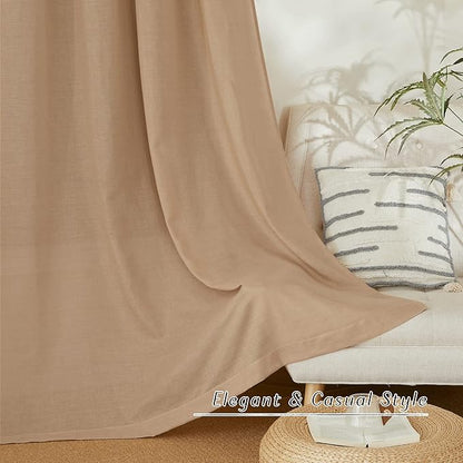 NICETOWN Linen 36 inch Curtains for Kitchen Window, Grommet Thick Flax Linen Camel Small Window Treatments Privacy Assured with Light Filtering for Cafe/Kids Room, W42 x L36, 2 Panels