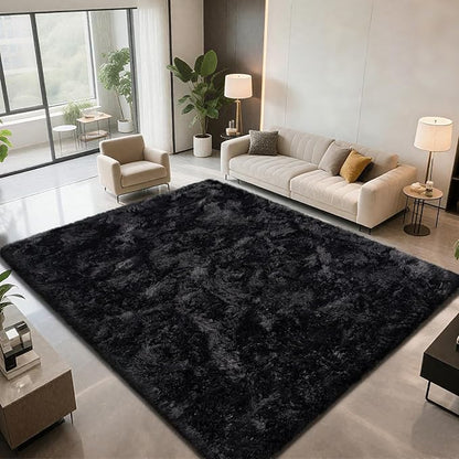 Shag Area Rugs for Bedroom Living Room,8X10 Ultra Soft Fluffy Area Rugs for Dorm, Indoor Carpet Nursery Rugs for Kids Room Home Decor, Black