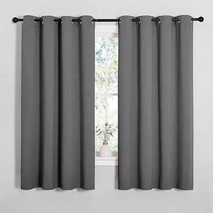 NICETOWN Grey Blackout Curtain Panels for Bedroom, Thermal Insulated Grommet Top Blackout Draperies and Drapes for Basement (2 Panels, W55 x L68-inch, Grey)
