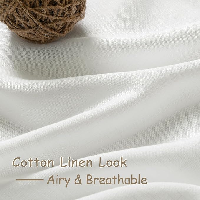 Extra Wide 100 Inch Linen Curtains for Living Room Divider Light Filtering Semi Sheer Back Tab Patio Curtains for Sliding Door Off White Coastal Decor Sunroom Floor to Ceiling Window Curtain 100x84