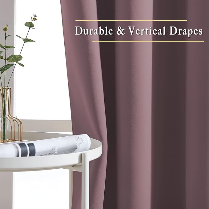 NICETOWN Dry Rose Curtain Panels - Home Decoration Thermal Insulated Solid Grommet Blackout Curtains/Drapes for Hall/Sliding Door (80" Wide by 108" Long, Dry Rose, Set of 2)