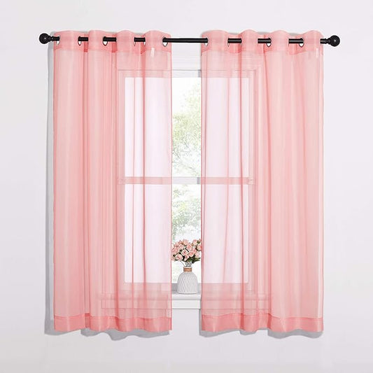 NICETOWN Coral Sheer Curtains L63 inches - Grommet Lightweight Gauzy Textured Sheer Panels Window Treatment for Girl/Daughter's Bedroom (W54 x L63, Coral, 2 PCs)