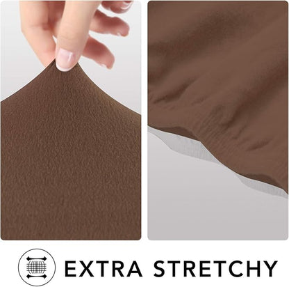 PureFit Super Stretch 4 Seater Sofa Slipcover – Spandex Non Slip Soft Couch Sofa Cover, Washable Furniture Protector with Non Skid Foam and Elastic Bottom for Kids, Pets （XX Large, Brown）
