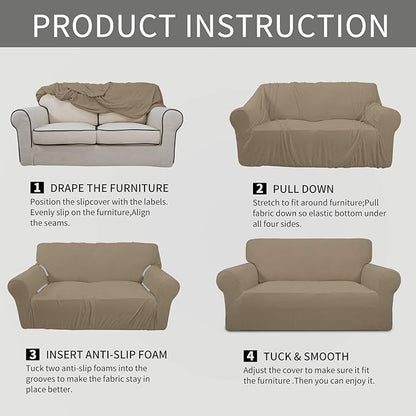 Easy-Going Stretch Oversized Sofa Slipcover 1-Piece Sofa Cover Furniture Protector Couch Soft with Elastic Bottom for Kids, Polyester Spandex Jacquard Fabric Small Checks Natural