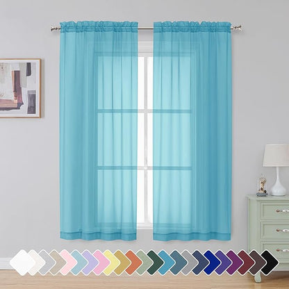 Simplebrand Turquoise Sheer Curtains 63 Inch Length 2 Panels, Rod Pocket Solid Color Window Sheer Curtain Panels, Elegant Curtains & Drapes for Living Room, Bedroom 2 Panels (Turquoise, 42" W x 63" L)