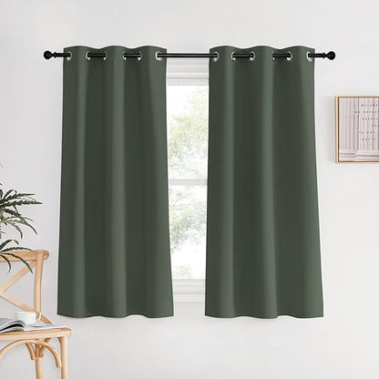 NICETOWN Thermal Insulated Curtains Blackout Draperies, Dark Mallard, Set of 2, 34 by 60 inches Long, Window Treatment Solid Grommet Room Darkening Drape Panels for Bedroom