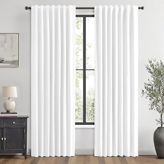 MIULEE 100% Blackout Linen Curtains for Bedroom, Bright White Solid Luxury Decor Thermal Insulation Room Darkening Drapes for Living Room Nursery Back Tab Rod Pocket 42 x 72 Inches, 2 Panels