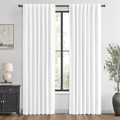 MIULEE 100% Blackout Linen Curtains for Bedroom, Bright White Solid Luxury Decor Thermal Insulation Room Darkening Drapes for Living Room Nursery Back Tab Rod Pocket 42 x 63 Inches, 2 Panels