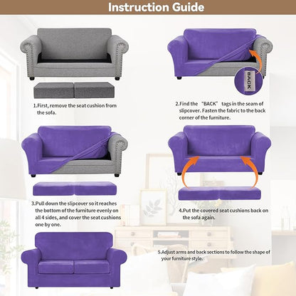 WEERRW Velvet Couch Covers for 2 Cushion Couch Sofa - High Stretch Luxury Velvet Plush 3 Pieces Sofa Slipcovers with Elastic Bottom, Furniture Protector for Pets, Machine Washable, Purple, Medium