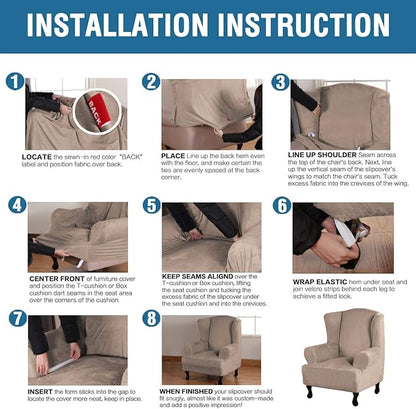 H.VERSAILTEX Wingback Chair Covers Velvet Plush Wing Chair Slipcover 1 Piece High Stretch Wing Back Chair Slipcovers Sofa Cover Furniture Cover with Elastic Bottom, Taupe