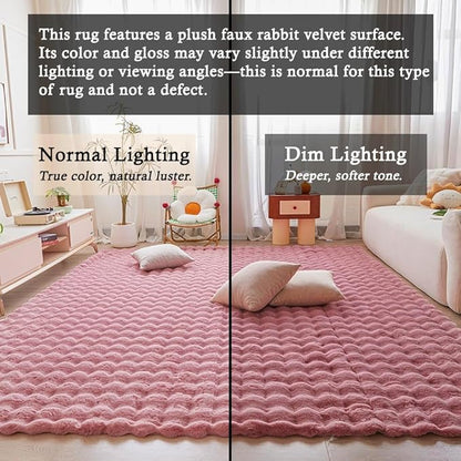 Pink Rabbit Plush Rug 8'x10', Fluffy Faux Fur Shaggy Area Rug for Nursery, Kids Room Decor, Soft Fuzzy Carpet for Living Room, Bedroom, Teen Girls Room