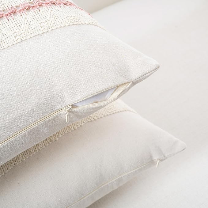 Fancy Homi Set of 1 Boho Pink Lumbar Decorative Throw Pillow Cover 12x20 Inch for Couch Bed Sofa Chair, Modern Organic Farmhouse Home Decor, Soft Cotton Cute Accent Rectangle Cushion Case