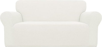 Easy-Going Stretch Oversized Loveseat Slipcover 1-Piece Sofa Cover Furniture Protector Couch Soft with Elastic Bottom for Kids Polyester Spandex Jacquard Fabric Small Checks Cream