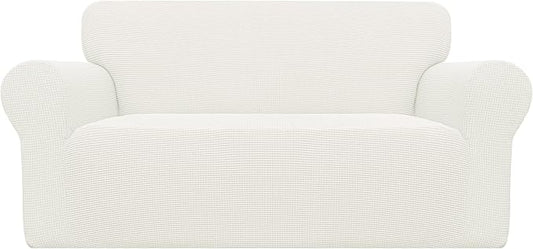 Easy-Going Stretch Oversized Loveseat Slipcover 1-Piece Sofa Cover Furniture Protector Couch Soft with Elastic Bottom for Kids Polyester Spandex Jacquard Fabric Small Checks Cream