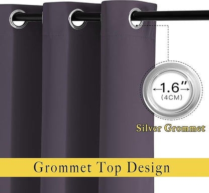 NICETOWN Bedroom Curtains Room Darkening Draperies - Greyish Purple Room Darkening Drapes/Panels for Bedroom, Grommet Top 2-Pack, 52 x 63 inches Long, Thermal Insulated, Privacy Assured