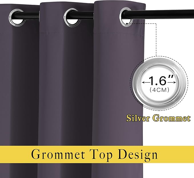 NICETOWN Greyish Purple Blackout Curtains 84 inch Length 2 Panels, Grommet Thermal Insulated Window Treatments Light & Sound Reducing Drapes for Living Room/Bedroom, W46 x L84