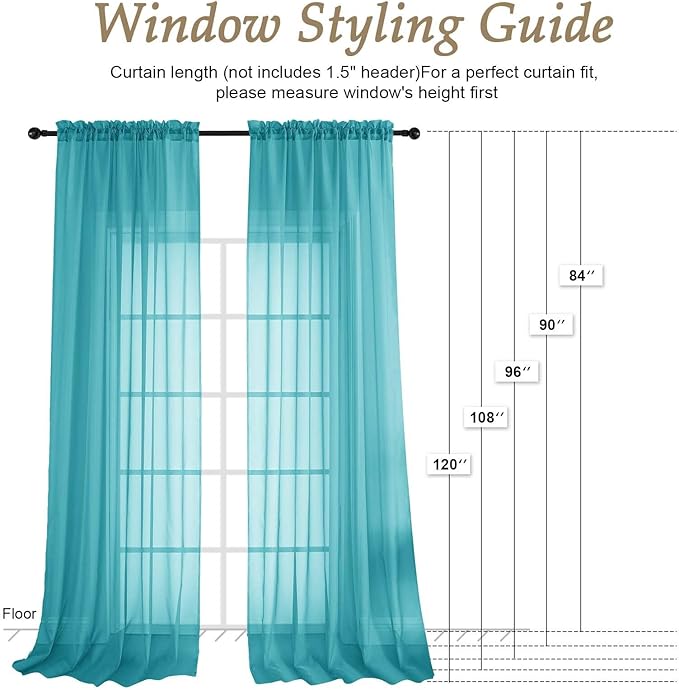 OVZME Turquoise Bedroom Curtains 2 Panel Sets 90 Inch Length, 59 Inch Extra Wide Light Filtering Light Weight Soft Window Treatment Panels for Study Room Living Room Guest Room, 59Wx90L Inches