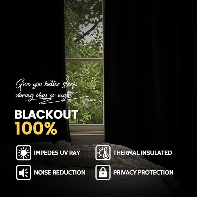 Yakamok 100% Blackout Curtain Panels 84 inches Cold and Light Blocking Drapes for Nursery, 2 Thick Layers Thermal Insulated Draperies (2 Pieces, 40 Wide Each Panel, Lilac Front with White Backing)