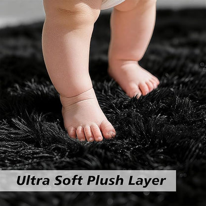 Ultra Soft Fluffy Area Rugs for Bedroom Living Room 10x12, Nursery Rug, Non-Slip Carpet for Kids Dorms Decor, Shaggy Bedside Rug, Black