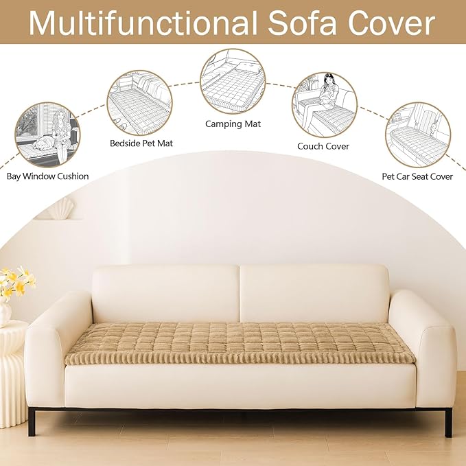 hyha Couch Covers for Dogs Washable, Non Slip Plush Dog Sofa Protectors, Fuzzy Pet Couch Covers for 3 Cushion Sofa Pet Friendly (Camel, 27.6" x 82.7")