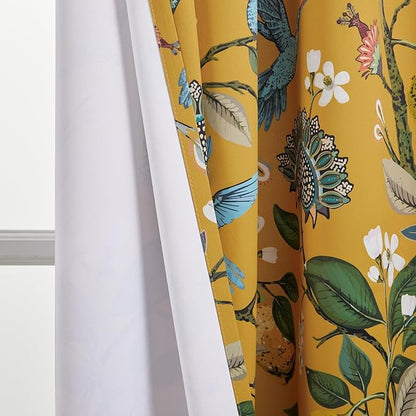 Topfinel Mustard Yellow Curtains, Aesthetic Unique Rustic Thermal Insulated Noise Reducing Cottagecore Floral Flower Printed Modern Farmhouse Window Treatment 63 Inch Length 2 Panels Bedroom 52x63