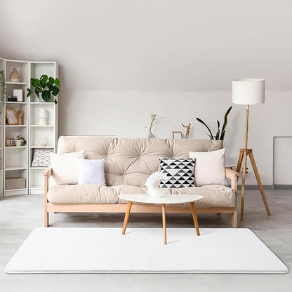 Amearea Modern Soft 2x6 Runner Rug for Hallway, White Fluffy Rug Bedroom Bedside Rugs, Non Slip Washable Memory Foam Carpet for Entrance Kitchen Living Room Decor