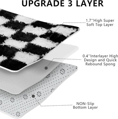 Checkered Area Rugs for Bedroom Living Room,8x10 Black and White Fluffy Soft Checkered Rug Fuzzy Shag Shaggy Carpet, Indoor Plush Floor Rugs for Kids Boys Girls Teen Dorm Nursery Home Decor