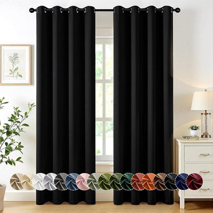 MIULEE Black Blackout Curtains for Bedroom Living Room 84 Inches Long 2 Panels, Thermal Insulated Room Darkening Drapes Solid Grommet Noise Reduction Light Blocking Window Treatments 50x84 Inch