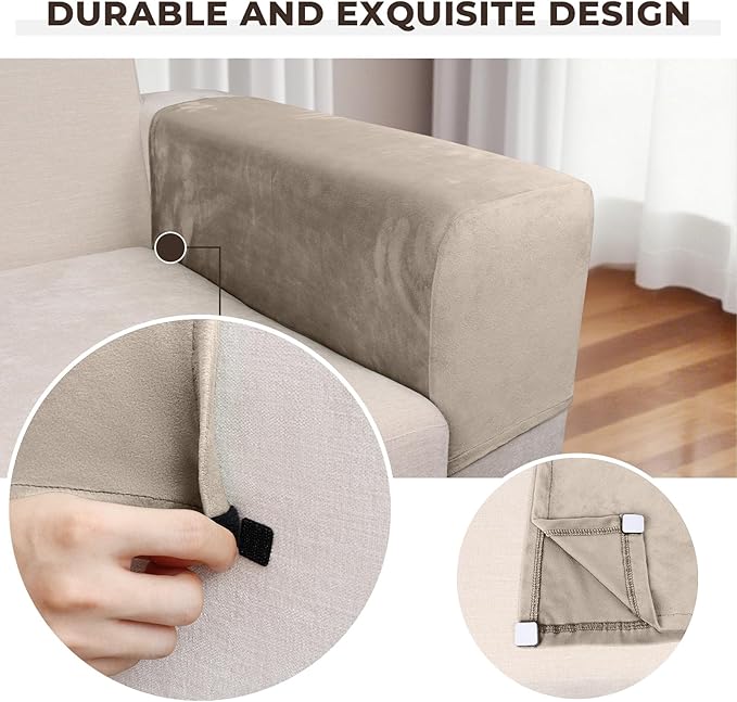 Couch Arm Covers 2 Pcs Sofa Armrest Covers Stretch Couch,Armrest Cover for Chairs Scratch-Resistant Sofa Arm Cover Armchair Slipcovers,Taupe