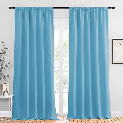 NICETOWN Blackout Curtains for Living Curtains, Teal Blue, 2 Panels, 52 by 95, Room Darkening Window Curtain Panels, Easy-Care Solid Thermal Insulated Draperies/Drapes for Daughter Room