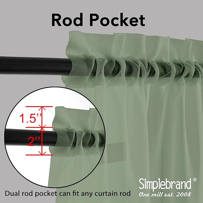 Simplebrand Sage Sheer Curtains 96 Inches Long, Light Filtering Rod Pocket Solid Color Window Sheer Curtain Panels, Elegant Curtains & Drapes for Living Room, Bedroom 2 Panels (Sage, 42" W x 96" L)