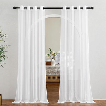 NICETOWN Sheer Window Curtain Panels - Ivory Eyelet Top Solid Voile for Kitchen/Hotel, 2 Pieces, 54 Wide x 84-inch Length
