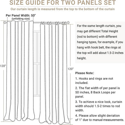 100% Blackout Shield Linen Blackout Curtains for Bedroom 120 Inches Long, Back Tab/Rod Pocket Living Room Drapes, Thermal Insulated Blackout Curtains 2 Panels Set, 50" W x 120" L,Cream