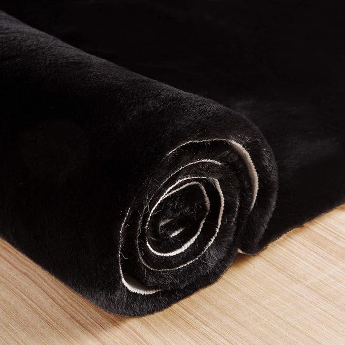 ORINOVA Fluffy Black Fuzzy Faux Rabbit Washable Shaggy Fur Rug for Living Room Bedroom Rugs Runners Rugs for Hallway 2x10 Nursery Rug