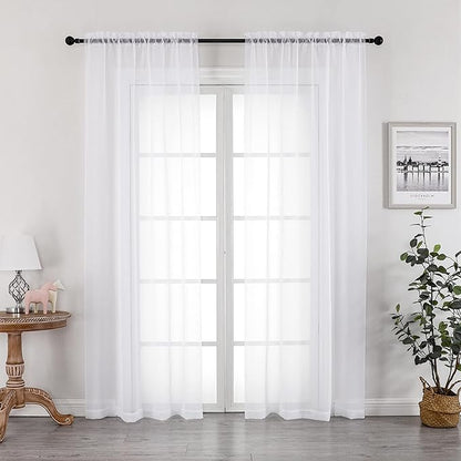 OWENIE White Sheer Curtains 72 Inches Long 2 Panels Set, Transparent Voile Sheer Curtain for Living Room Bedroom Window Sliding Glass Door Treatment, 42 x 72 Inch, White