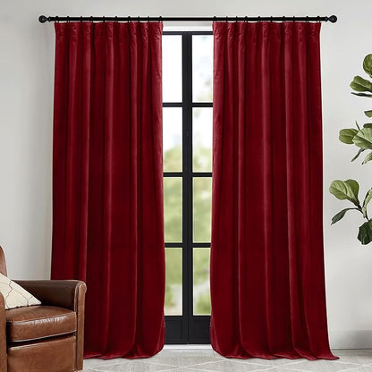 RYB HOME Red Velvet Curtains 84 inches- Room Darkening Curtains Heavy Duty Christmas Backdrops Window Drapes for Living Room Stage Party Decor, Width 52 x Length 96 inch, Red, 2 Panels